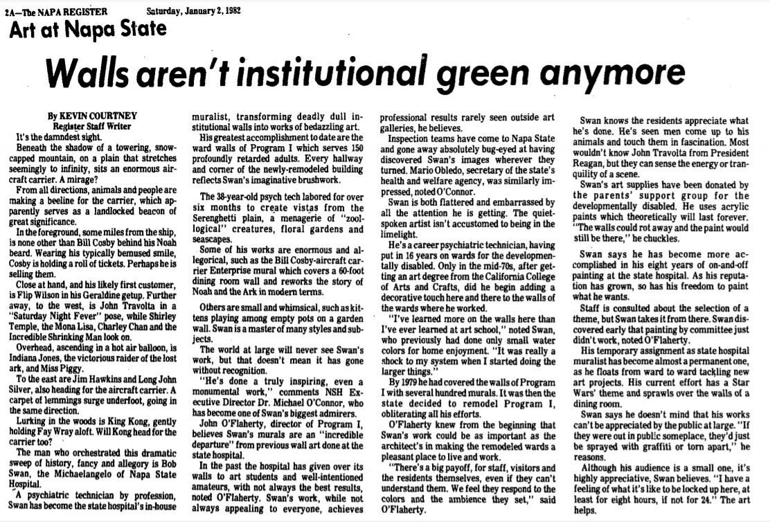 A 1982 Napa Register story about Bob Swan and his murals at Napa State hospital.